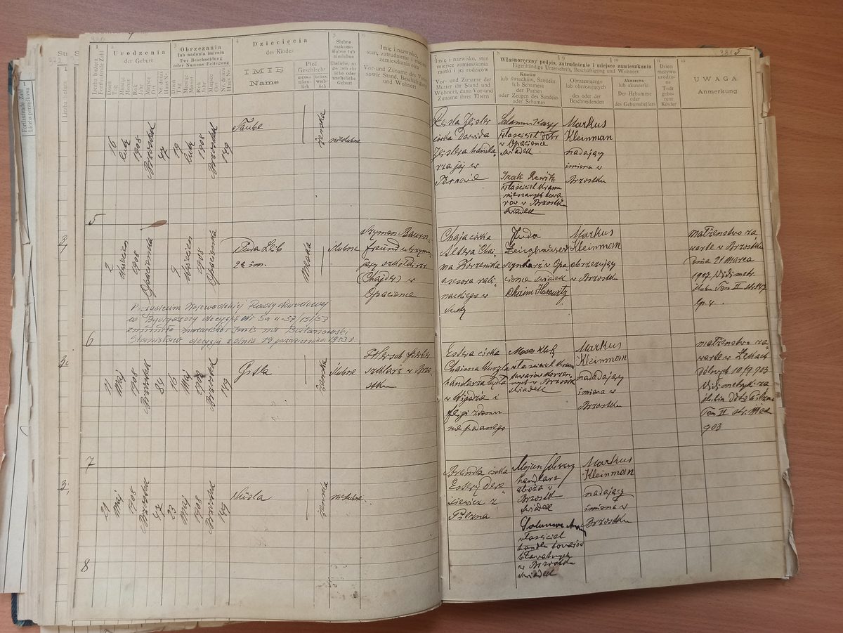 Page image showing birth records covering #6 of 1908
