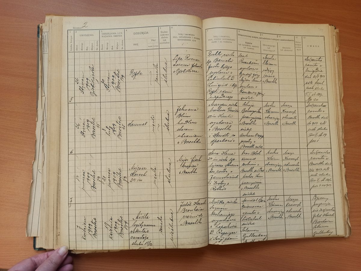 Page image showing birth records covering #5 of 1909