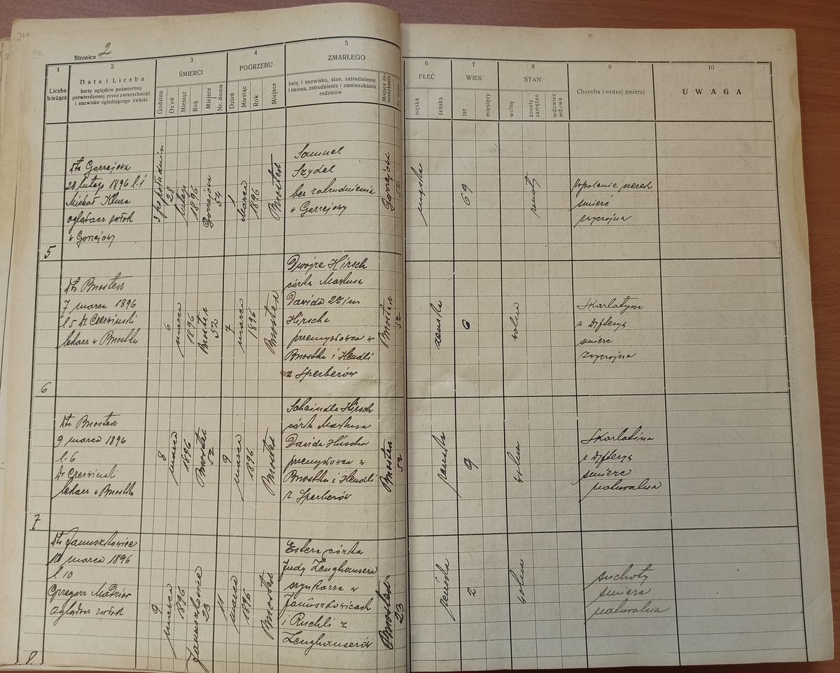 Page image showing death records covering #5 of 1896
