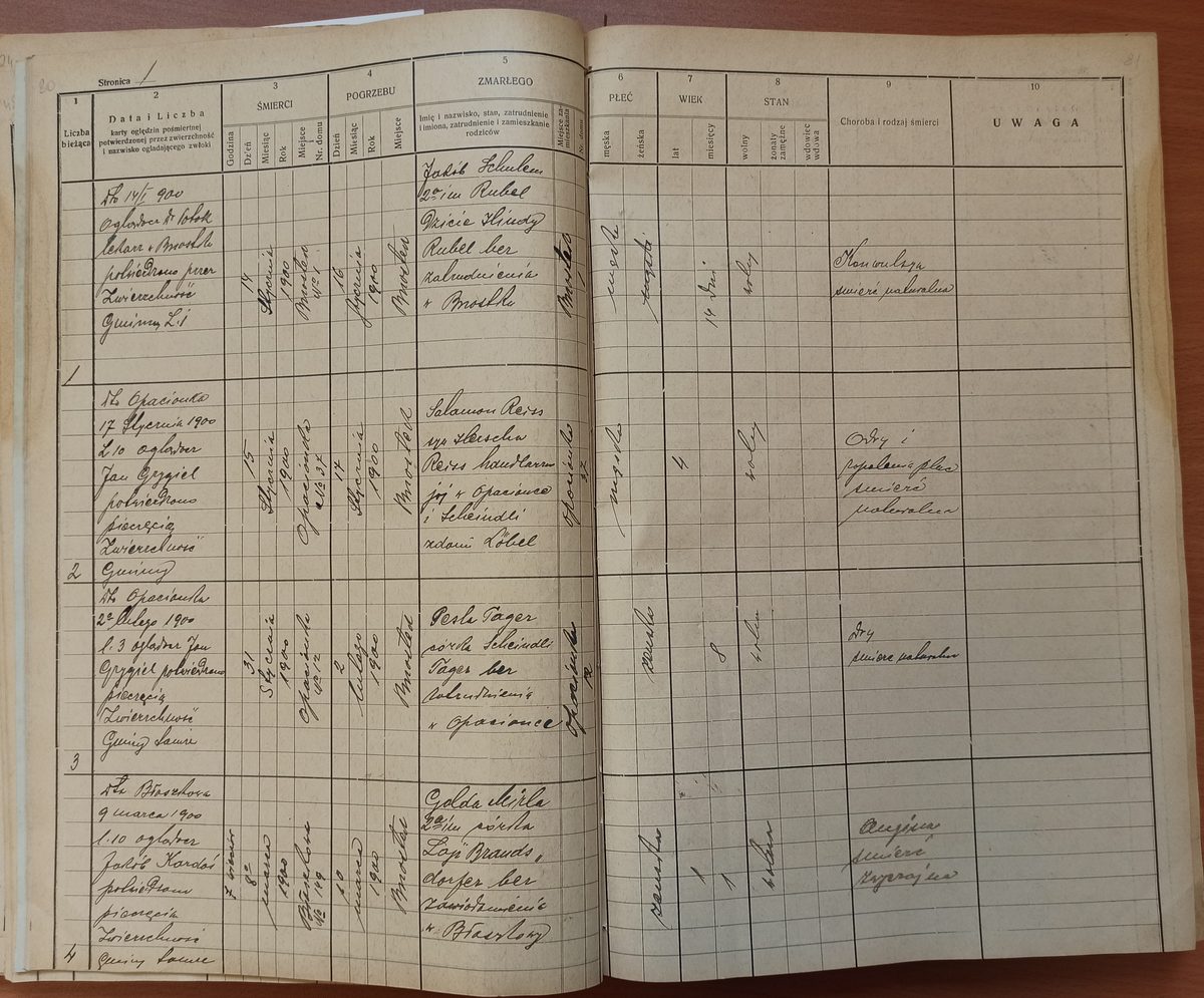 Page image showing death records covering #1 of 1900