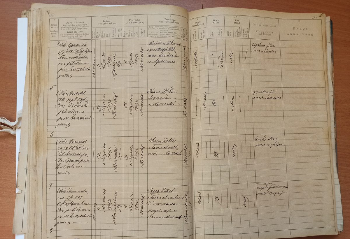 Page image showing death records covering #5 of 1907